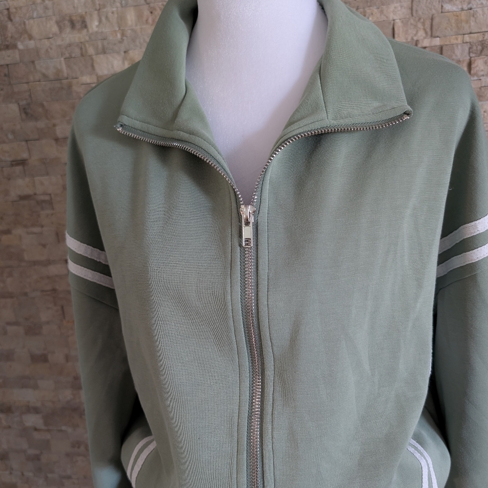 Sage Green 2 Piece Tracksuit Lounge Set Full Zip  Jacket Wide Leg Pants Large image 2